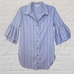 'Ella Moss' maternity blouse bell sleeves blue & white stripes, boyfriend cut, S